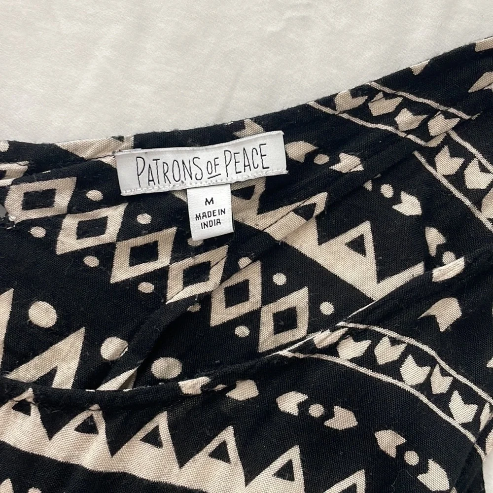 Patrons of Peace Women’s Black Tribal Print Dress w/ Back Cut Out - Size Medium
